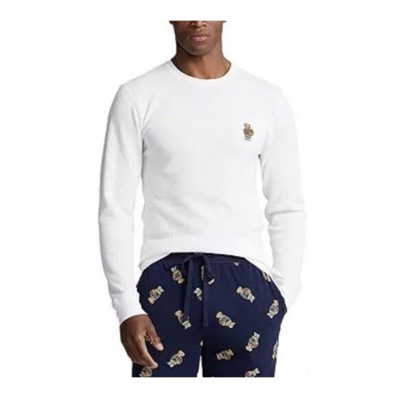 Polo Ralph Lauren Mens 2XL White Waffle-Knit Shirt Heritage Icon Basketball Bear - Picture 4 of 4